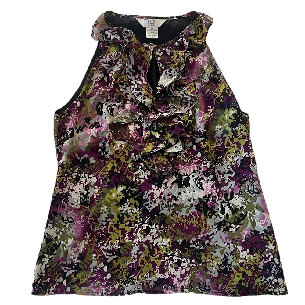 π» S.L.B. Petite Ruffle Neck Patterned Blouse